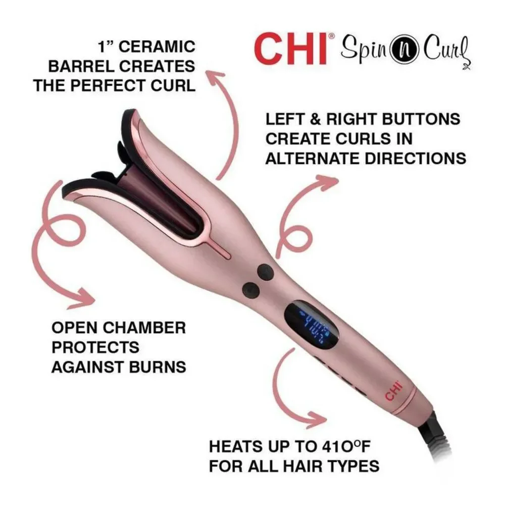 Spin & Curl Ceramic Automatic Rotating Hair Curler Iron - Rose Gold